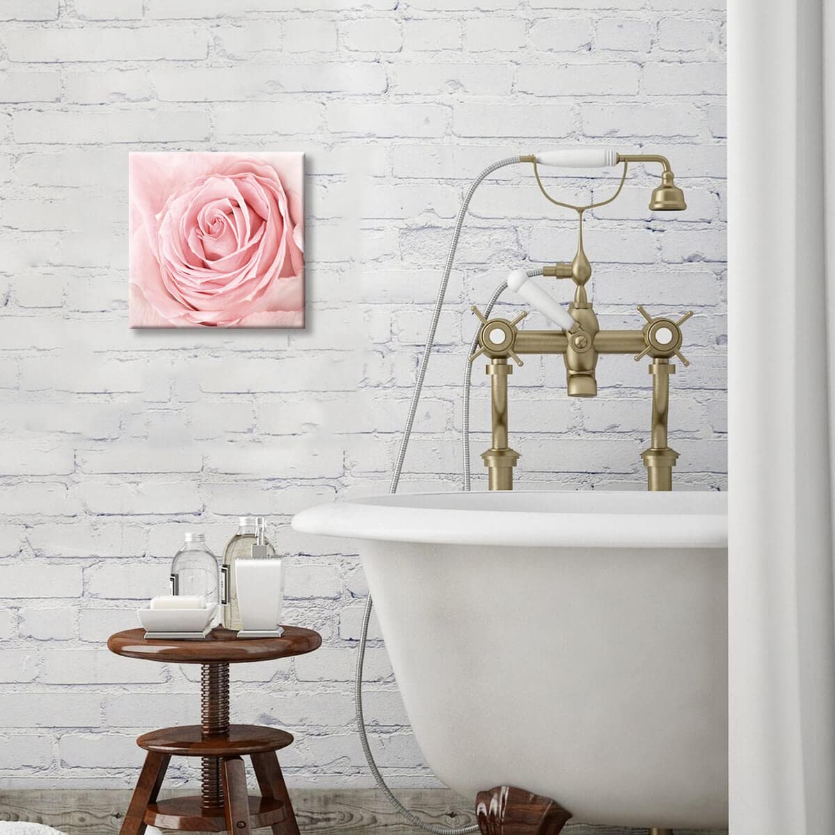 Pink Bathroom Decor - Pink Rose Close Up Canvas Wall Art Blush Pink ...