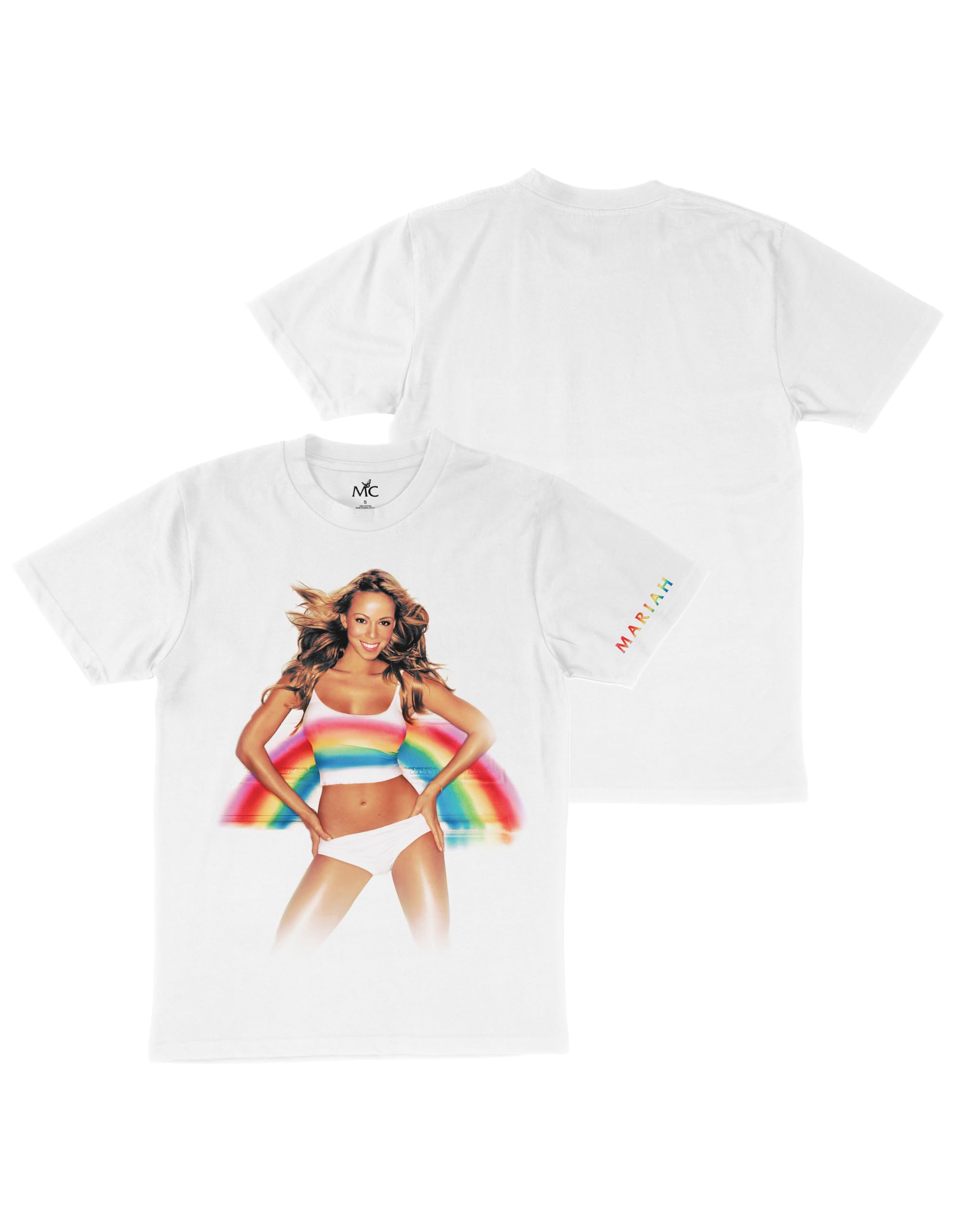 Mariah Carey Unisex-Adult Official Merch Rainbow T-Shirt, White