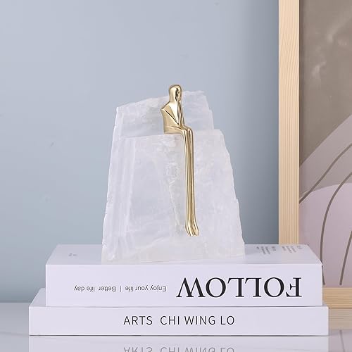 Miniatura 3 de suruim Modern Brass Crystal Ore Abstract Figure Statue Figurines for Home Decor Man Sculpture Entrance Desk Ornaments, for Living Room, Office, and
