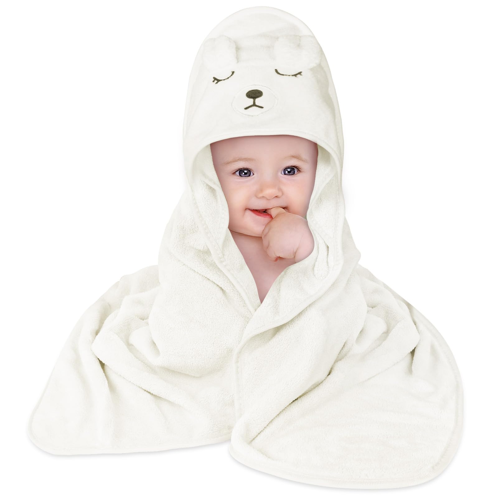 Aolso Accappatoio Neonato, 80x80cm Asciugamani Con Cappuccio Per Bambini, Accappatoio Neonato con Cappuccio Extra Morbido e Super Assorbente per Neonati e Bambini 0-3 Anni-Orso