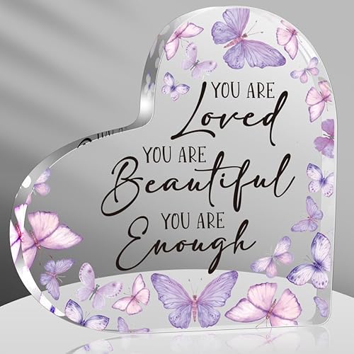 Inspirational Butterfly Gifts for Women, Christian Gifts for Women, Butterfly Decorations for Coworker Friend, You Are Loved You Are Beautiful You Are Enough Positive Plaque