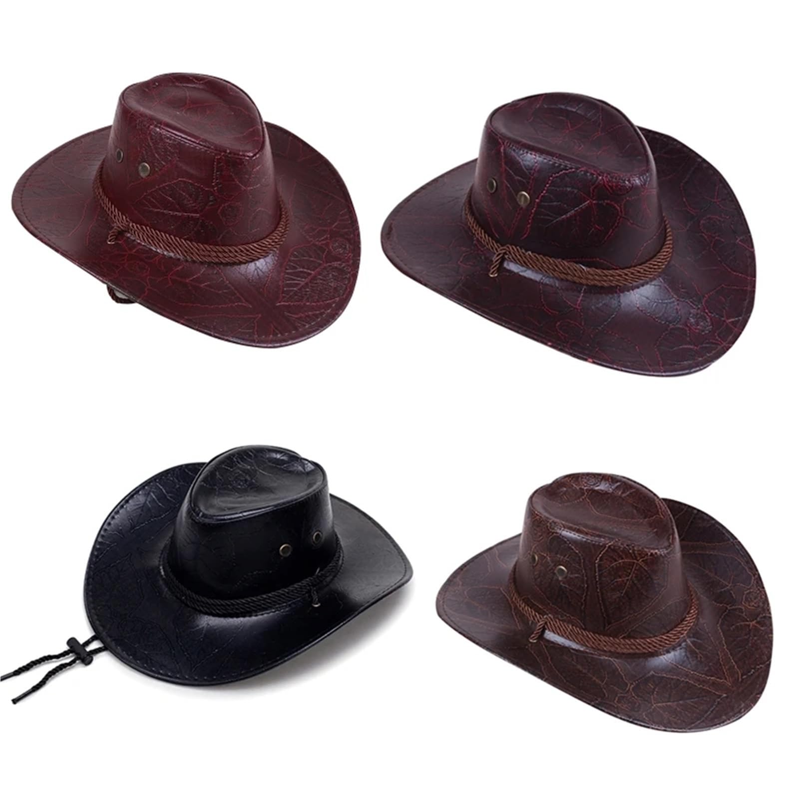 Cappello da Bacino da Cowboy in Pelle PU retrò Cappelli Traspiranti Estate Casual for Le Vacanze estive per Cosplay All'aperto(Black)