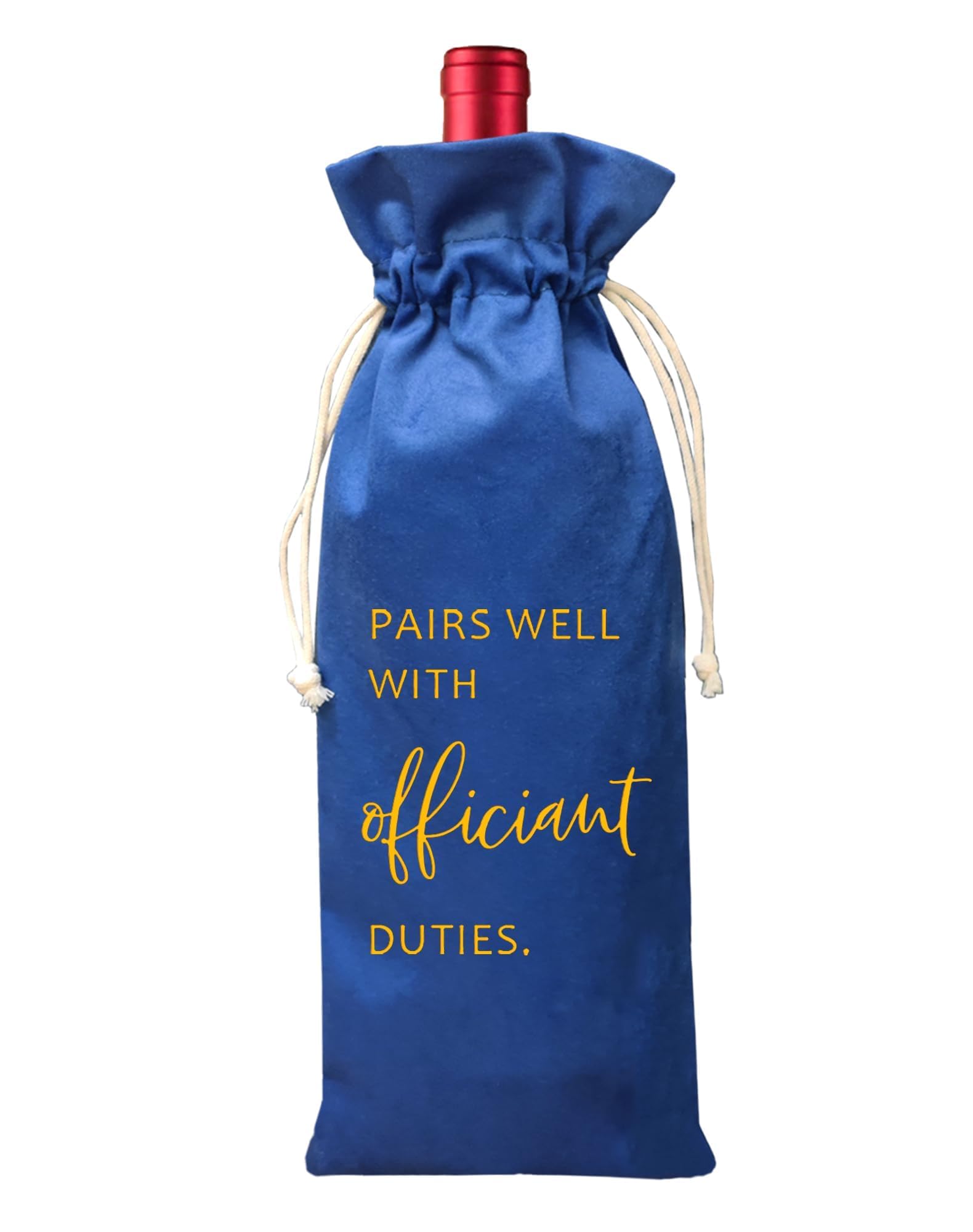 TBITON Wedding Officiant Wine Bag,Officiant Wine Bag,Pairs Well With Wedding Officiant Duties,Officiant Gift,Officiant Wedding Gift, Burlap Drawstring Wine Bag (Officiant-Blue)
