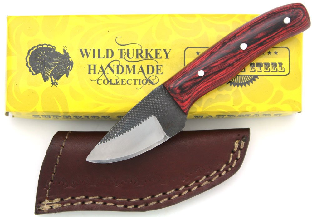Wild Turkey Handmade Full Tang Real File Hunting Knife w/Leather Sheath Outdoors Hunting Camping Fishing Outdoors (SM-2)