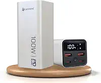Carregador Portátil Power Bank Premium Turbo de 100w com 20000mah para Macbook, Notebook, Celular, Starlink, Tablet Carregador Universal Potente Com Led Digital de Bateria (Branco)