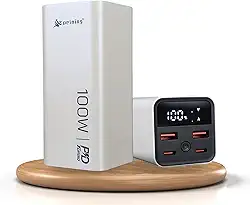 Carregador Portátil Power Bank Premium Turbo de 100w com 20000mah para Macbook, Notebook, Celular, Starlink, Tablet Carregador Universal Potente Com Led Digital de Bateria (Branco)