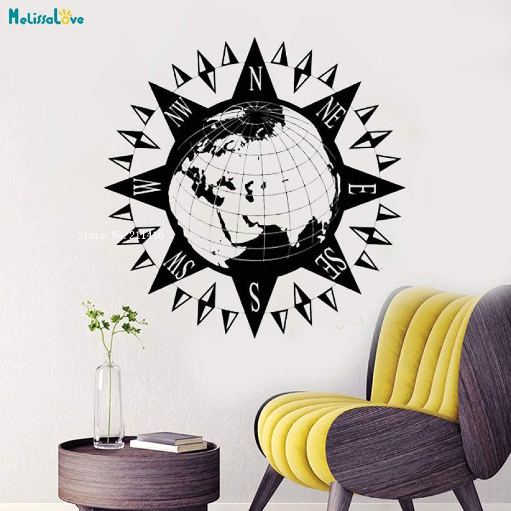 Shengww Earth Pattern Compass Vinyl Wall Decal Navigation Geography Classroom Home Decor Sticker Removable Vinyl Mural 42X42cm Size 3
