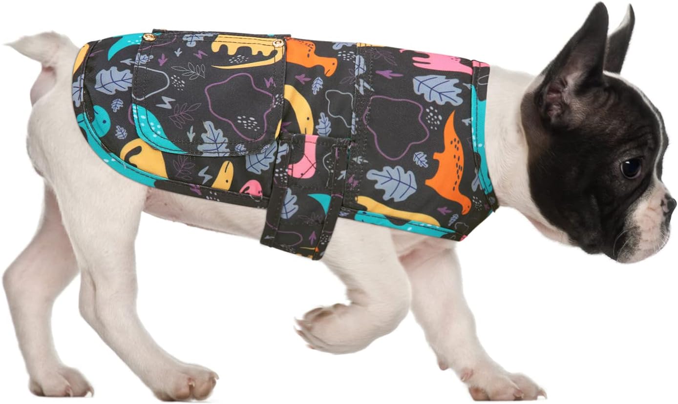 HDE Canvas Dog Vest Waterproof Jacket Cold Weather Coats for S-XL Dogs Dinosaurs - S