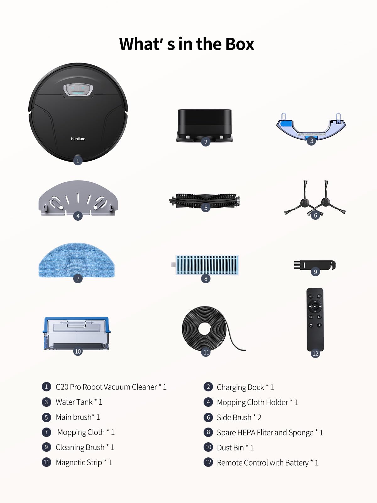 Honiture G20 Robot Aspirateur Laveur 3-en-1 Compatible Alexa/WiFi/App Idéal Pour Poils D'animaux, Sol, Tapis Autonomie 150 Min 3 000 Pa