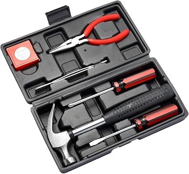 Household Hand Tools, Tool Set - 7 Piece by Trimate, Set Includes – Hammer, Screwdriver Set, Pliers (Tool Kit for The Home, Office, or Car) (Red)