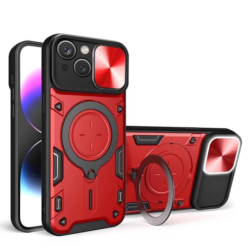 SEAHAI Case for HONOR X6a, Ultra-thin Silicone TPU Shockproof Hybrid Hard PC Cool Style Cover, with Slide Camera Cover and Metal Ring Magnetic Kickstand - Red