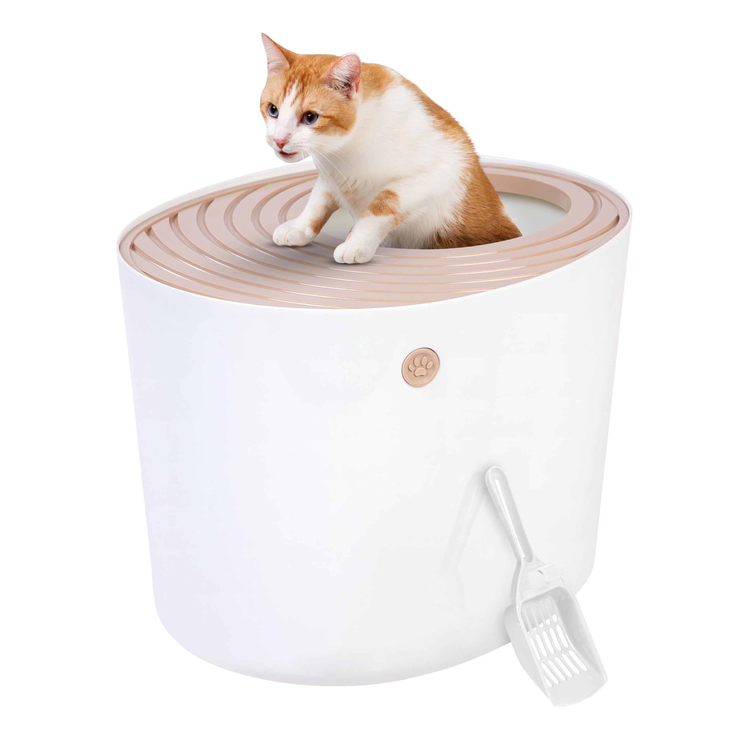 Iris Ohyama Cat Litter Box with Scoop, Up to 7kg, Beige, Top Entry, Cat Litter Tray, Enclosed, For Kitten, High Sided, Hooded, Large, Jumbo, BPA Free, Deep, Easy to Clean, PUNT-530