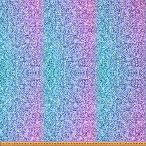 Colorful Glitter Fabric by The Yard Girly Turquoise Teal Blue Pink Pastel Girls Upholstery Fabric with Sparkle Sequin Pattern Bling Decorative Fabric DIY Upholstery and Home Accents 1 Yard