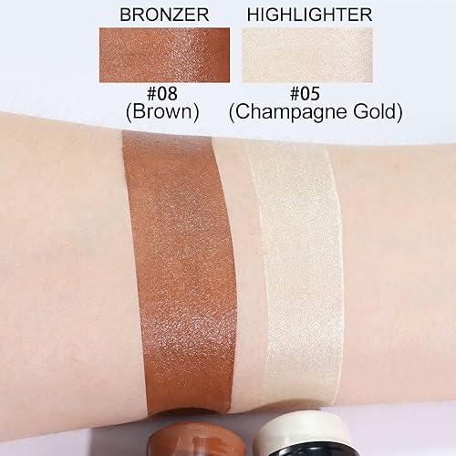 Miniatura 3 de Kaely Kit de 2 resaltadores de contorno en crema, paleta bronceadora para contornos de mejillas, imprimación, maquillaje facial ilumina y sombra,