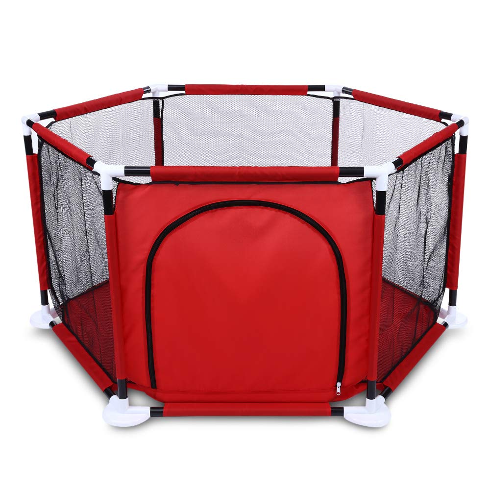 IRIS Baby Children's Infant Ball Pool, Detachable Strong Durable Hexagonal Kids Play Area, Playard Ocean Ball Pool for Babies/Toddler/Newborn/Infant Safe Crawling, Balls are not Included (Red)