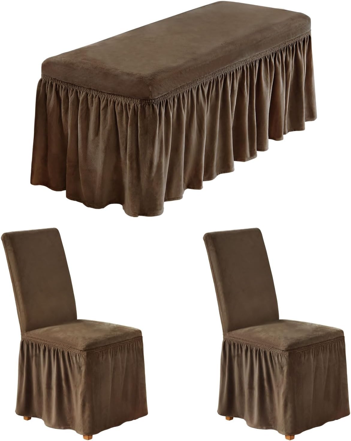 NICEEC Spandex Dining Bench Cover and Dining Chair Covers Set of 2 Bundle