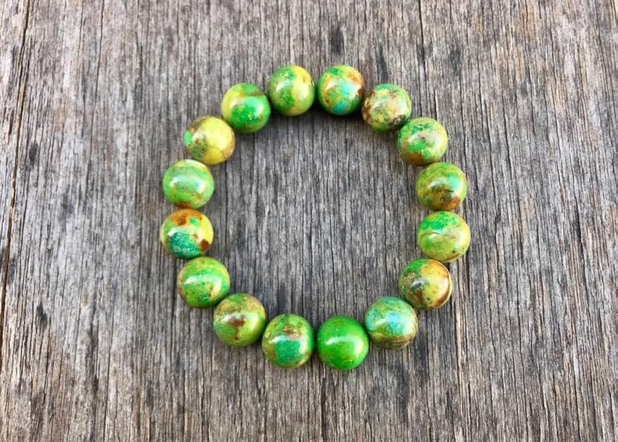 Unisex Natural Carico Lake Turquoise 14mm Round Beads Stretchable Bracelet