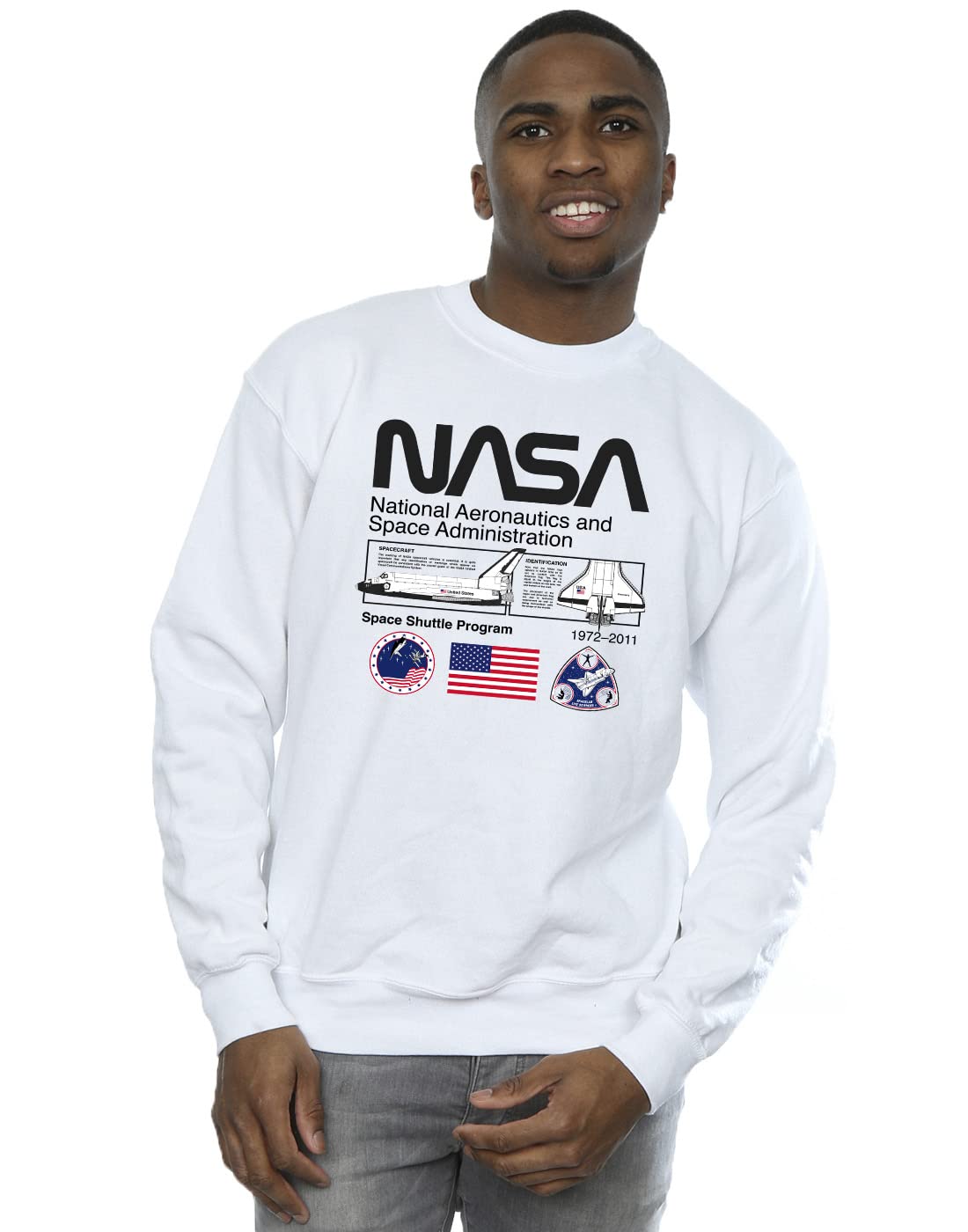 Absolute Cult Men's White Nasa Space Admin Sweatshirt Medium
