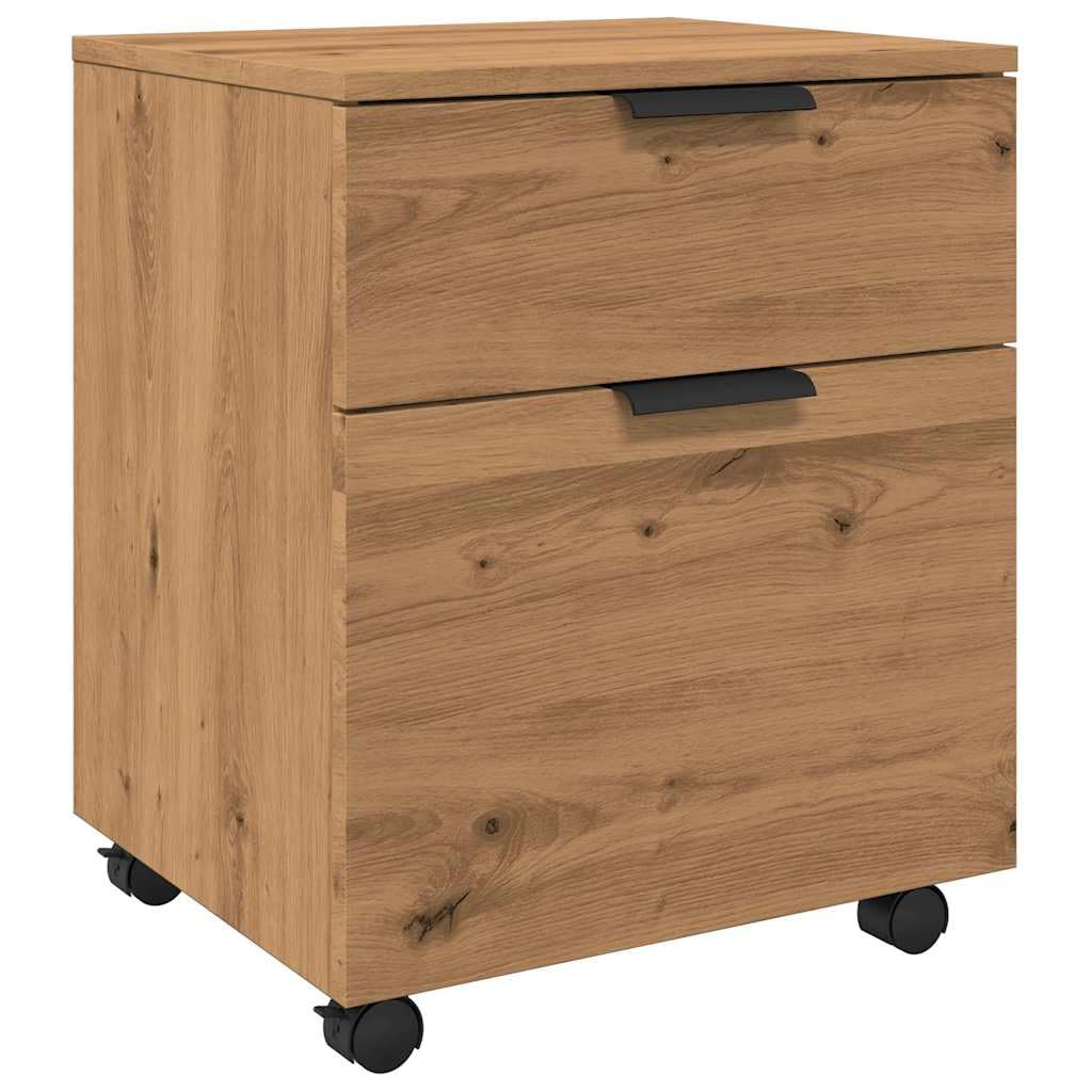 Brokky 856950 Schedario con Ruote Rovere 45x38x54 cm Legno Multistrato Cassettiera,Mobiletto da Ufficio con Serratura,Regolabile per Cartelle Sospese,Superficie Testurizzata,per Ufficio,Studio