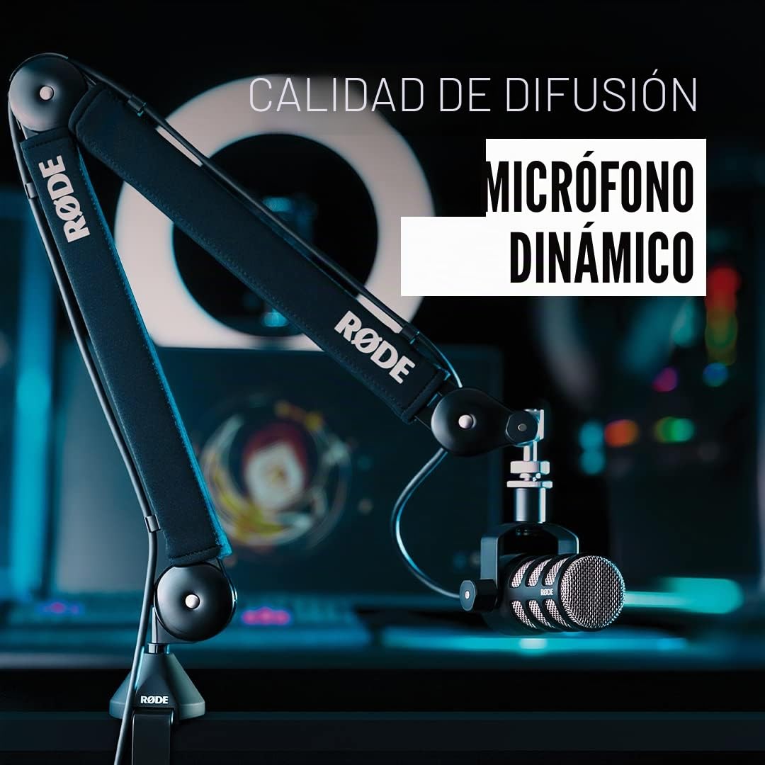 RØDE PodMic Micrófono dinámico de Calidad de transmisión PodMic con Montura giratoria integrada & Stagg Cable de micrófono a Mezclador Stagg SMC6 XLR (m) -XLR (f) de 6 Metros de Largo, Negro