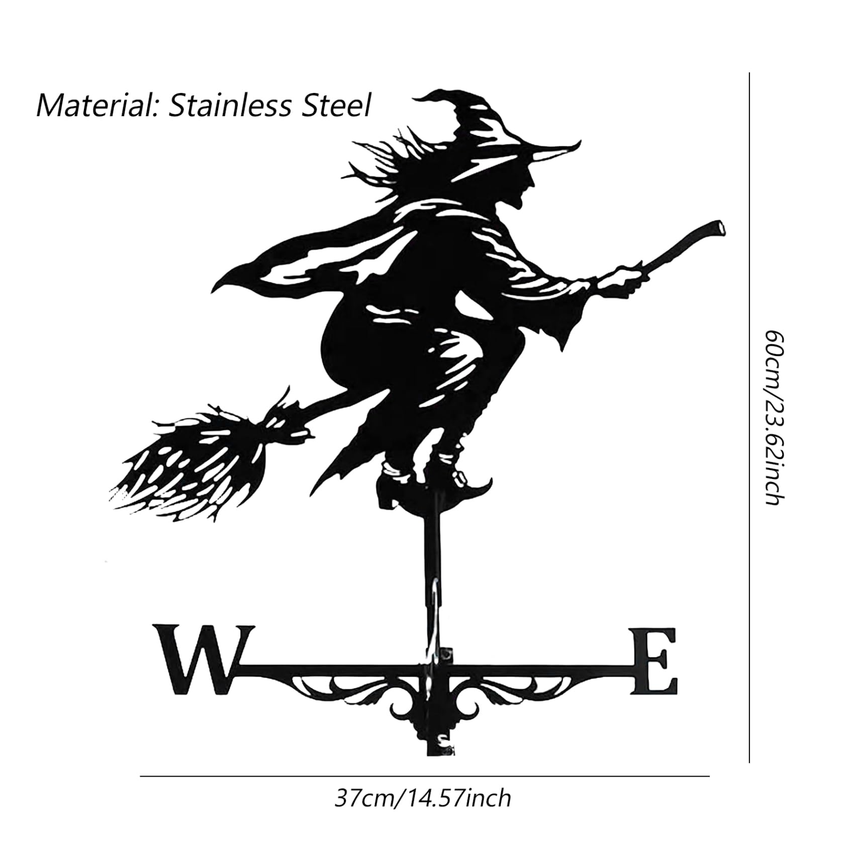 Wetterhahn Wetterfahne für Garten Hexenwetter Vane für Gartenschuppen Hexenwind Vane 37x60 cm Metall Black Hohlwind Richtung Indikator Dachhalterung für Farm Yard Gavoebo Dekor