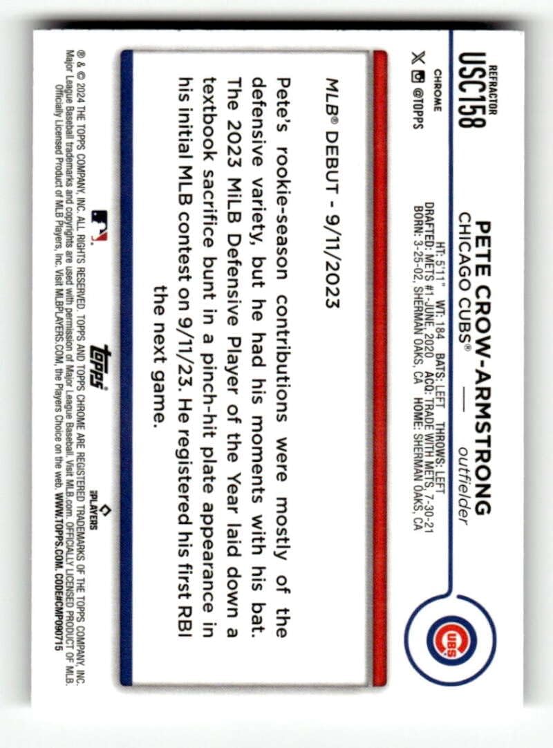 2024 Topps Chrome Update Refractor #USC158 Pete Crow-Armstrong RC Rookie Chicago Cubs MLB Baseball Trading Card