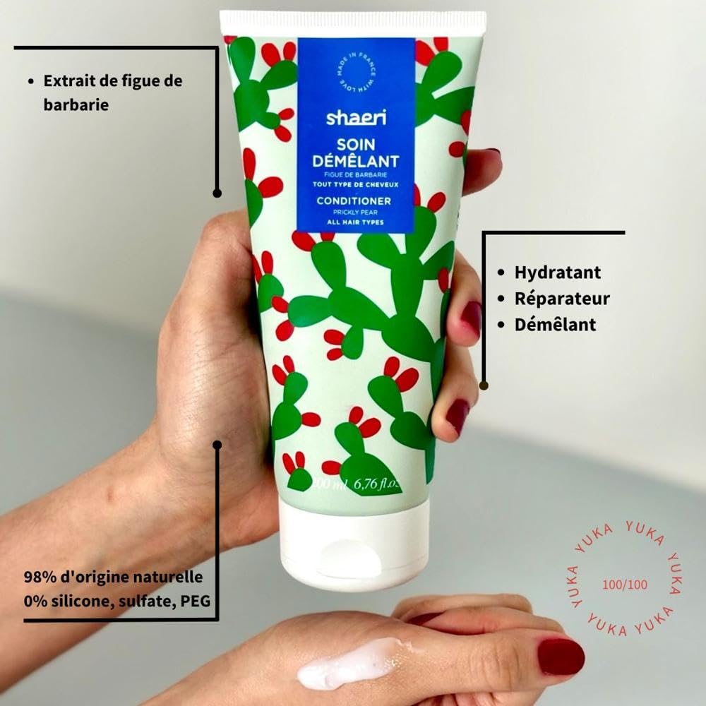 Shaeri - Soin Démêlant 200 ml - Pour tous types de cheveux - Hydratation tout en douceur - Répare et Démêle - Formule Sans Silicone - Vegan et Naturel - Tube recyclé et recyclable