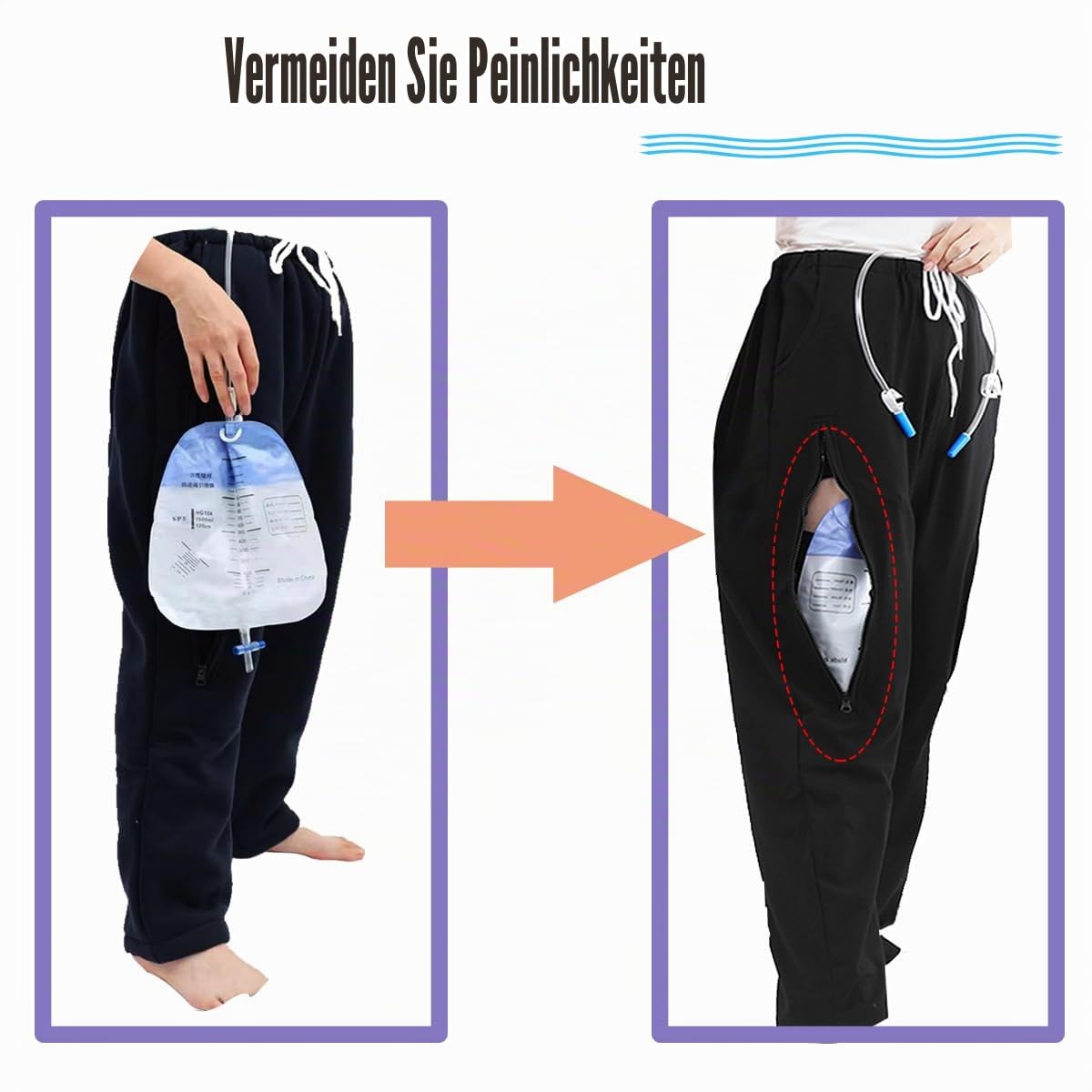 Lmaray Katheter-Beintaschen-Hose, Nephrostomiebeutel, Urinbeutel, Stomaunterstützung mit zwei Taschen