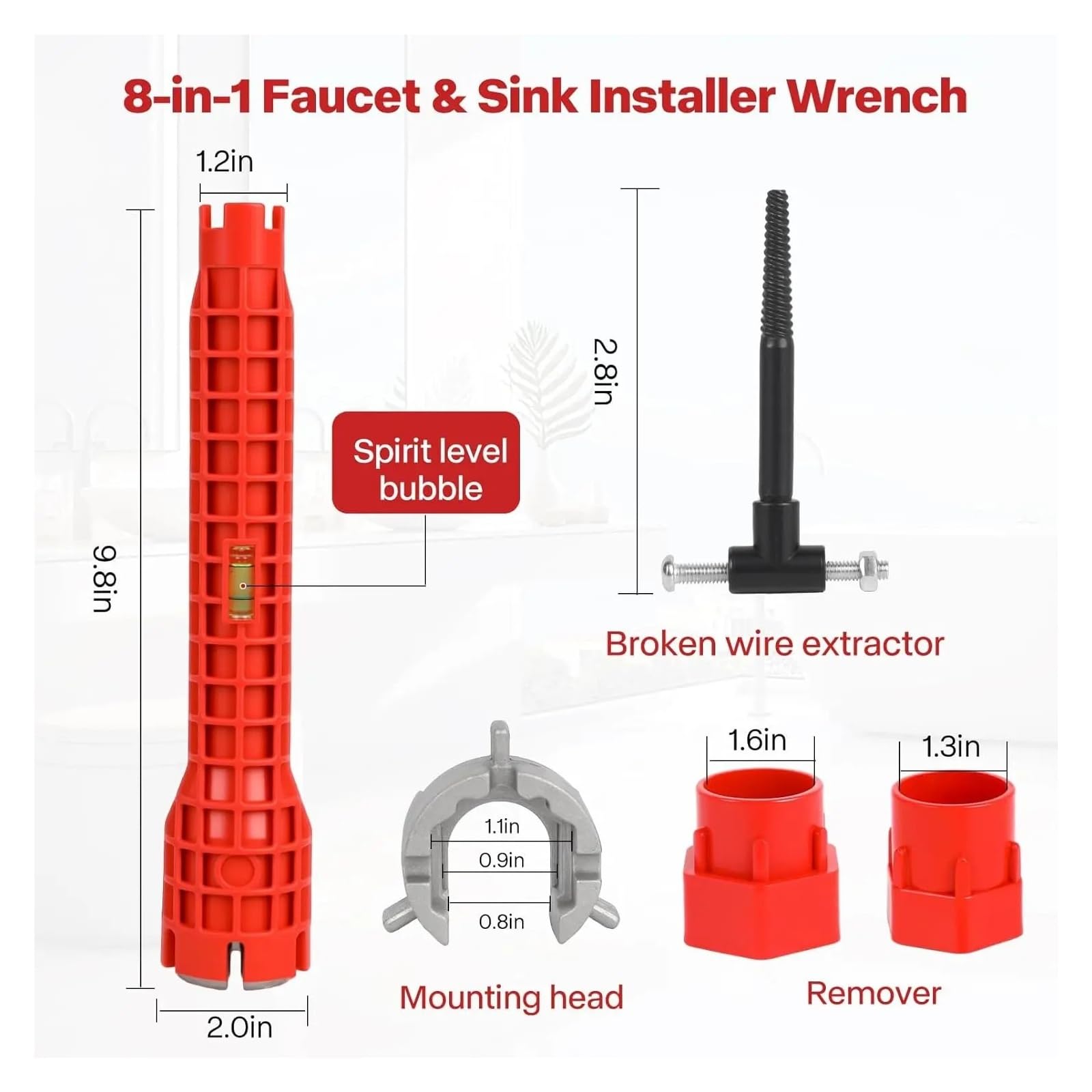 8 en 1 Sink Wrench Plumbing Tool with Level Bubble for Kitchen Bathroom (2pcs)
