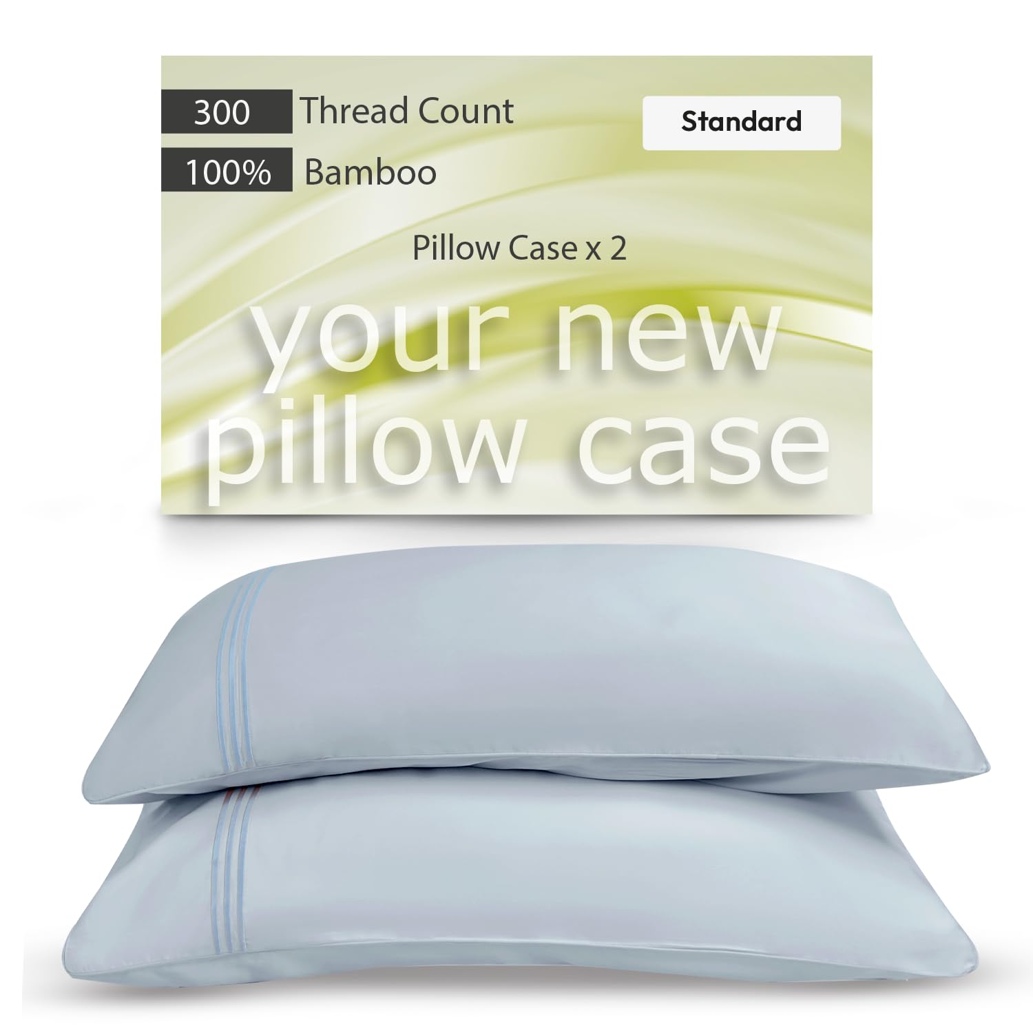 Oh So Bamboo Pillowcases Harbour Mist – Embroidered Design – 2 Pack – 100% Organic Bamboo – Deep Envelope – Viscose Bedding Breathable Silky Soft & Smooth - Eco-Friendly & Hypoallergenic 50x75 cm