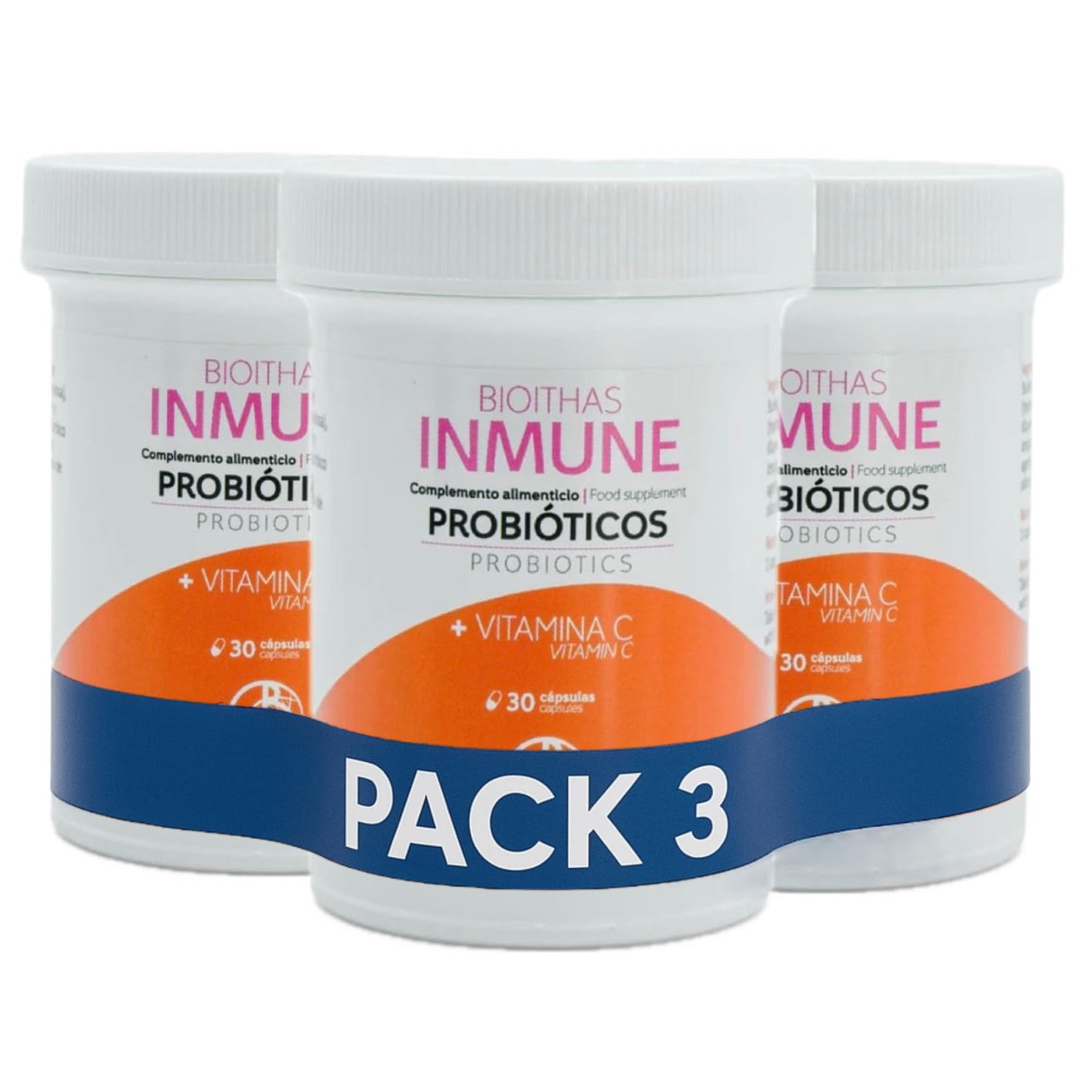INMUNE - Probiotico para Foratalecer el Sistema Inmune. Con Vitamina C para Reforzar las Defensas. Tiempo recomendado 3 Meses. Envases de 30 cápsulas.