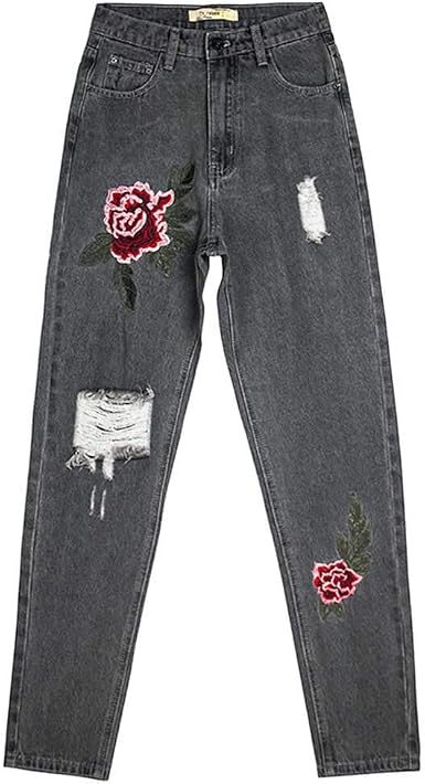Amazon.com: Pantalones vaqueros rectos para mujer, corte regular,  elásticos, con bordado, diseño floral, Classic, 10 : Ropa, Zapatos y Joyería