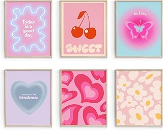 Habseligkeit Pink Gradient Aura Posters for Room Decor Aesthetic, Danish Pastel Cute Room Decor, Cozy Wall Art Prints for Girs Dorm Aesthetic Decor Unframed, 8x10in, Set of 6