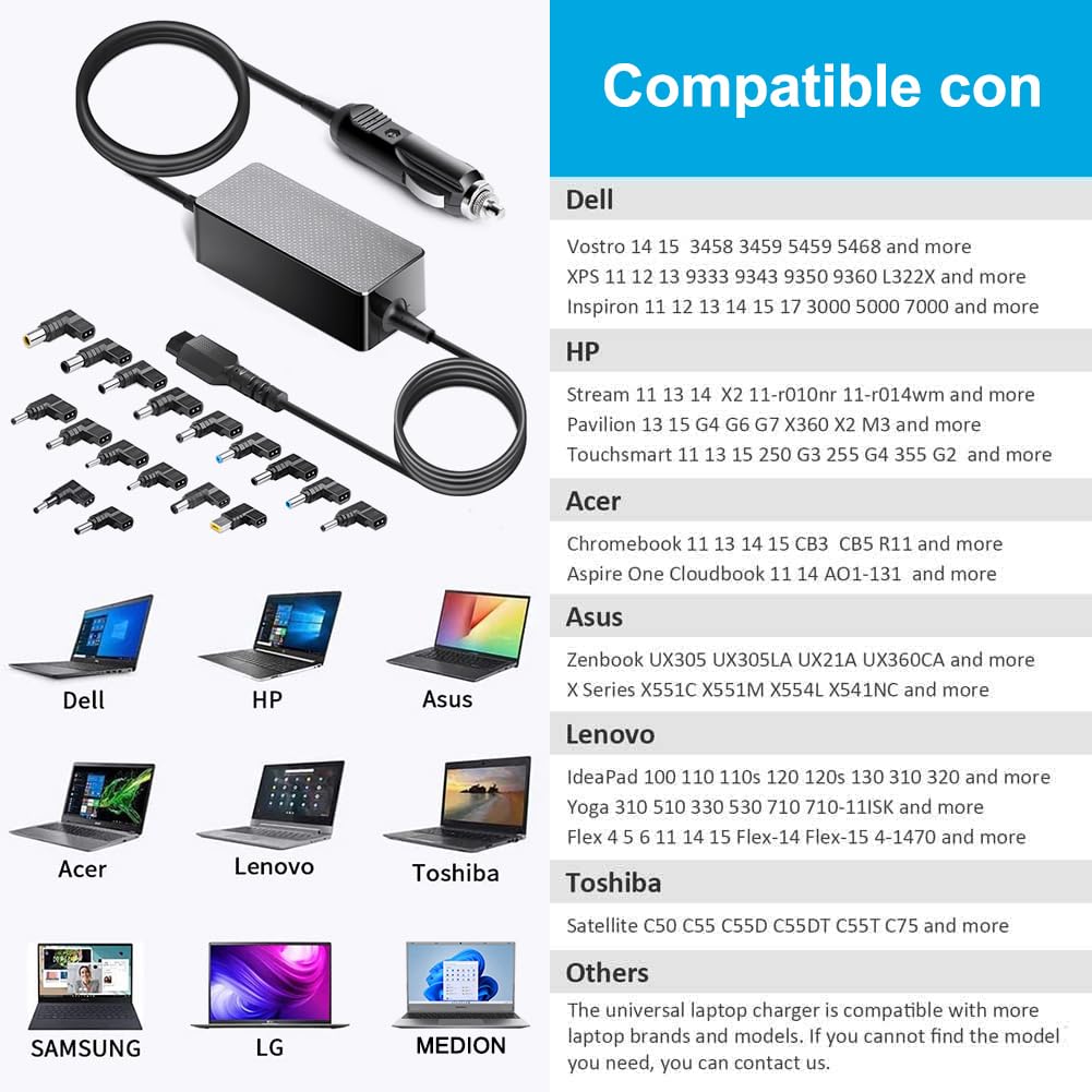 Caricabatteria da auto 12 V24 V Alimentatore per computer portatile 15 V 16 V 18,5 V 19,5 V 20 V DC Adapter per HP Dell Toshiba Lenovo Acer Asus Sony Notebooks Samsung LG TV 12 V presa accendisigari