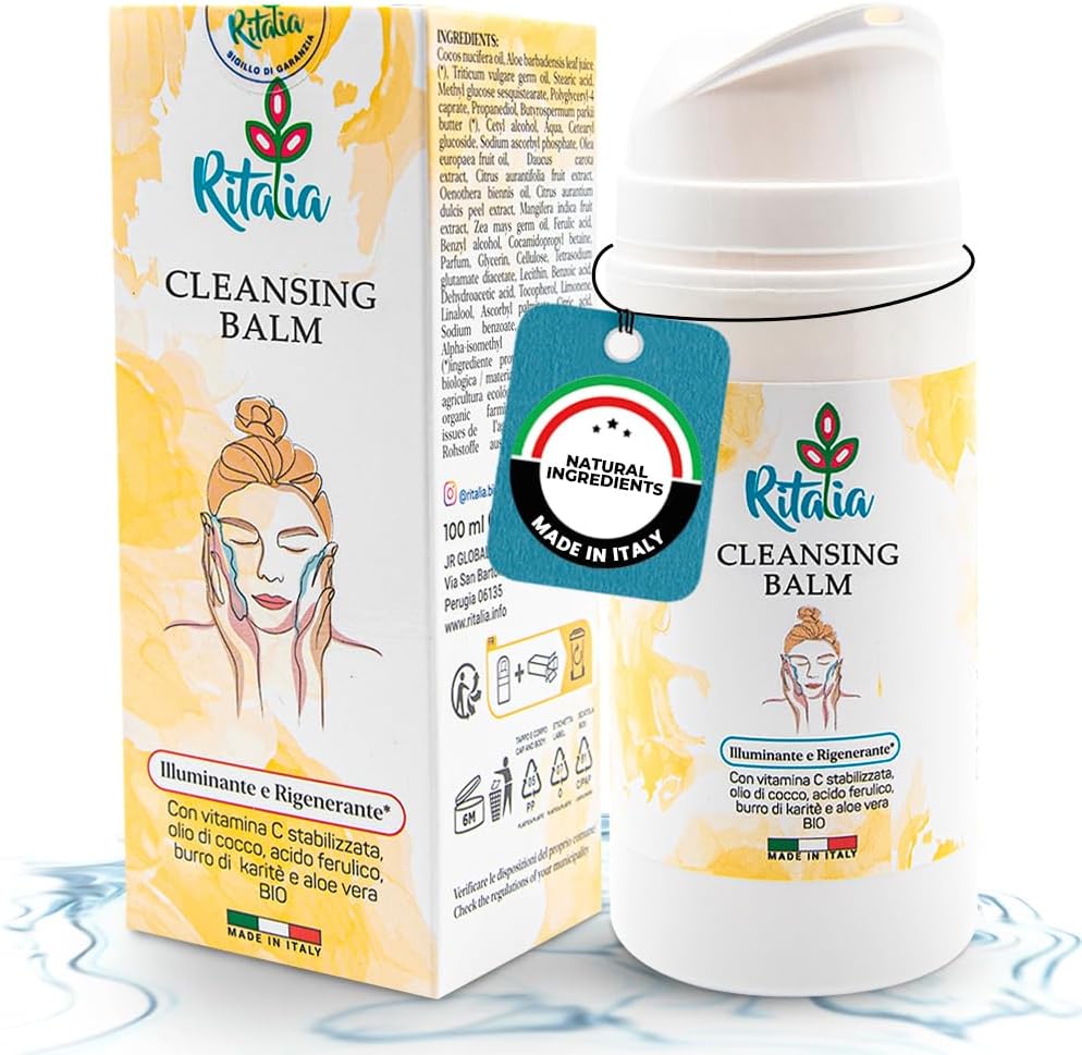 CLEANSING BALM met BIOLOGISCHE ingrediënten van Ritalia® MAKE-UP REMOVER BALM verwijdert eyeliner en waterproof mascara. GEZICHTSMAKE-UP REMOVER BALM, een verhelderende en zuiverende reiniger