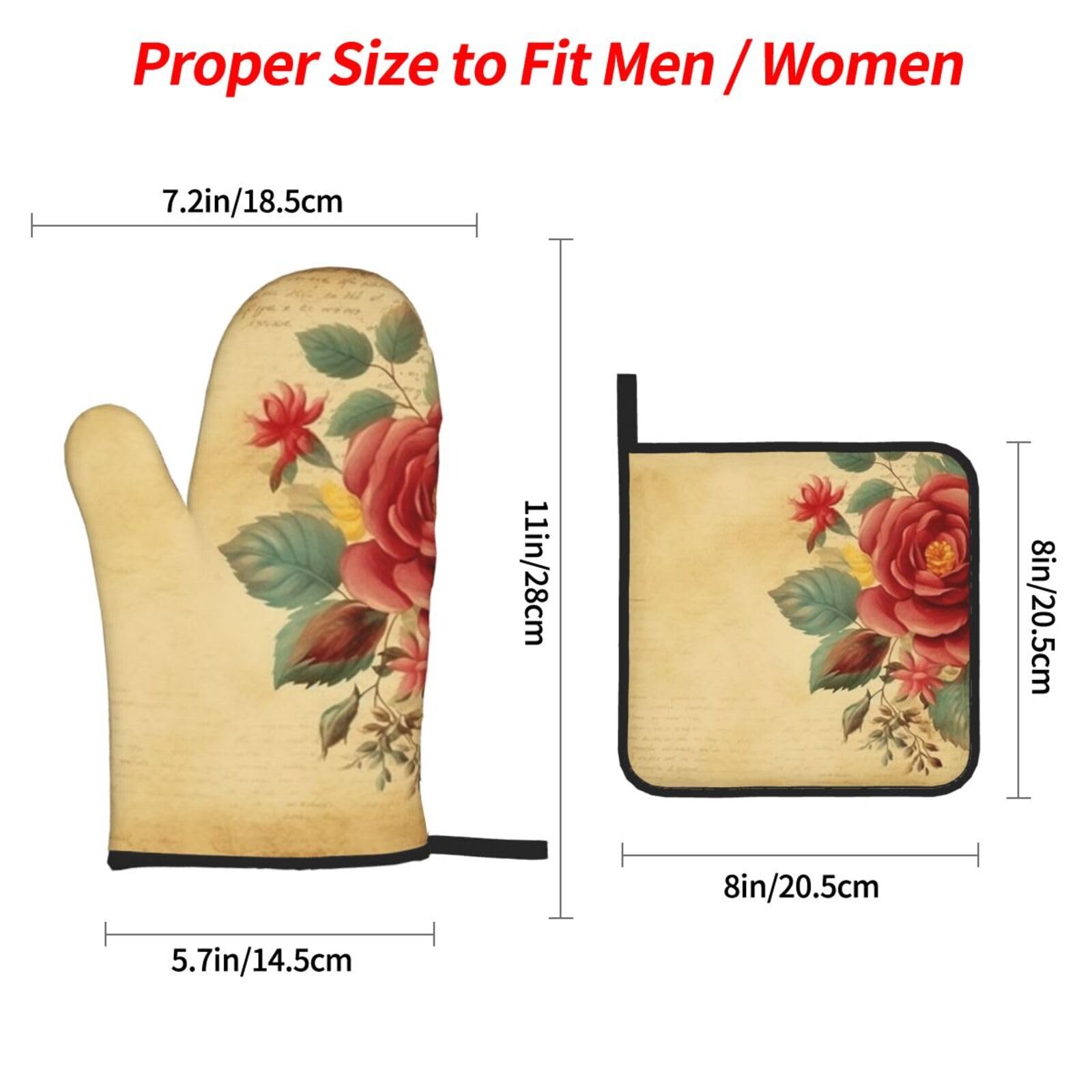 Set di guanti da forno e presine con fiori colorati, guanti da cucina