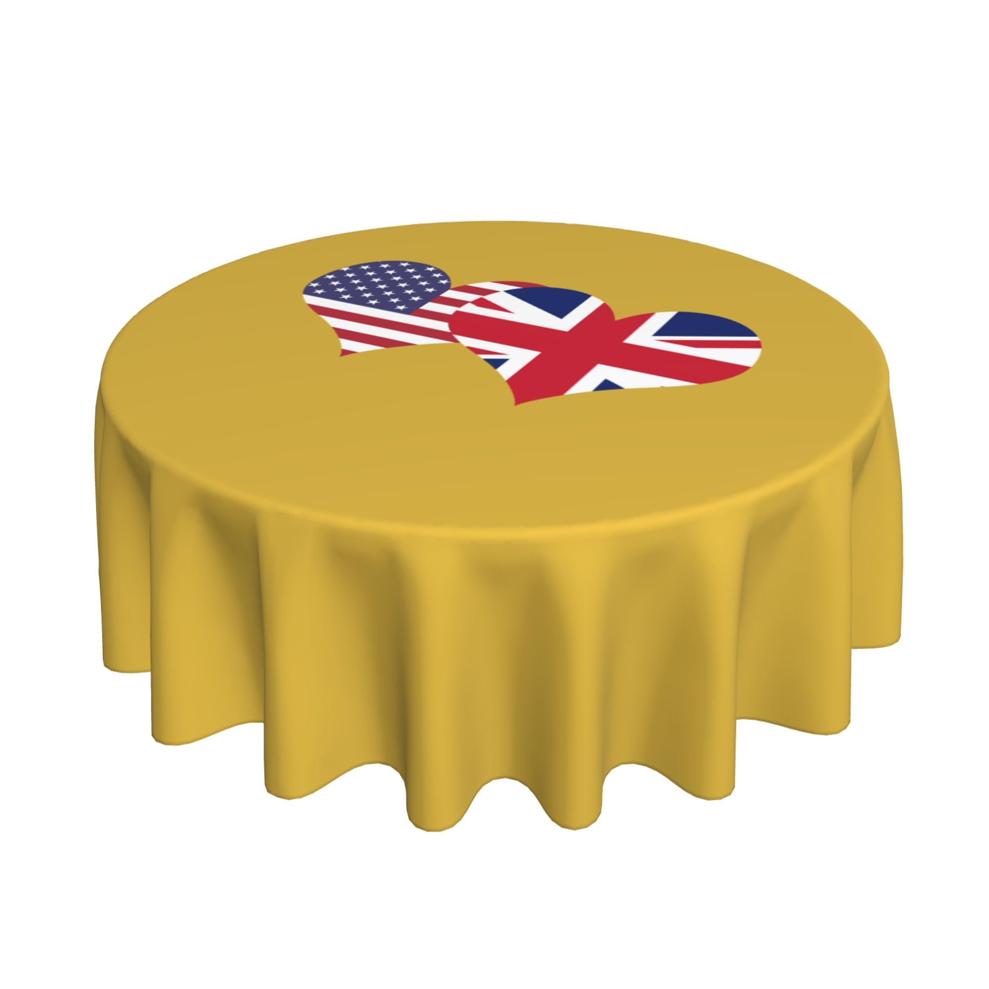 HLBSDM American Flag and British Flag 60" Restaurant Circle Decor Tablecloth Festive Table Cover Round Art Desk Cloth