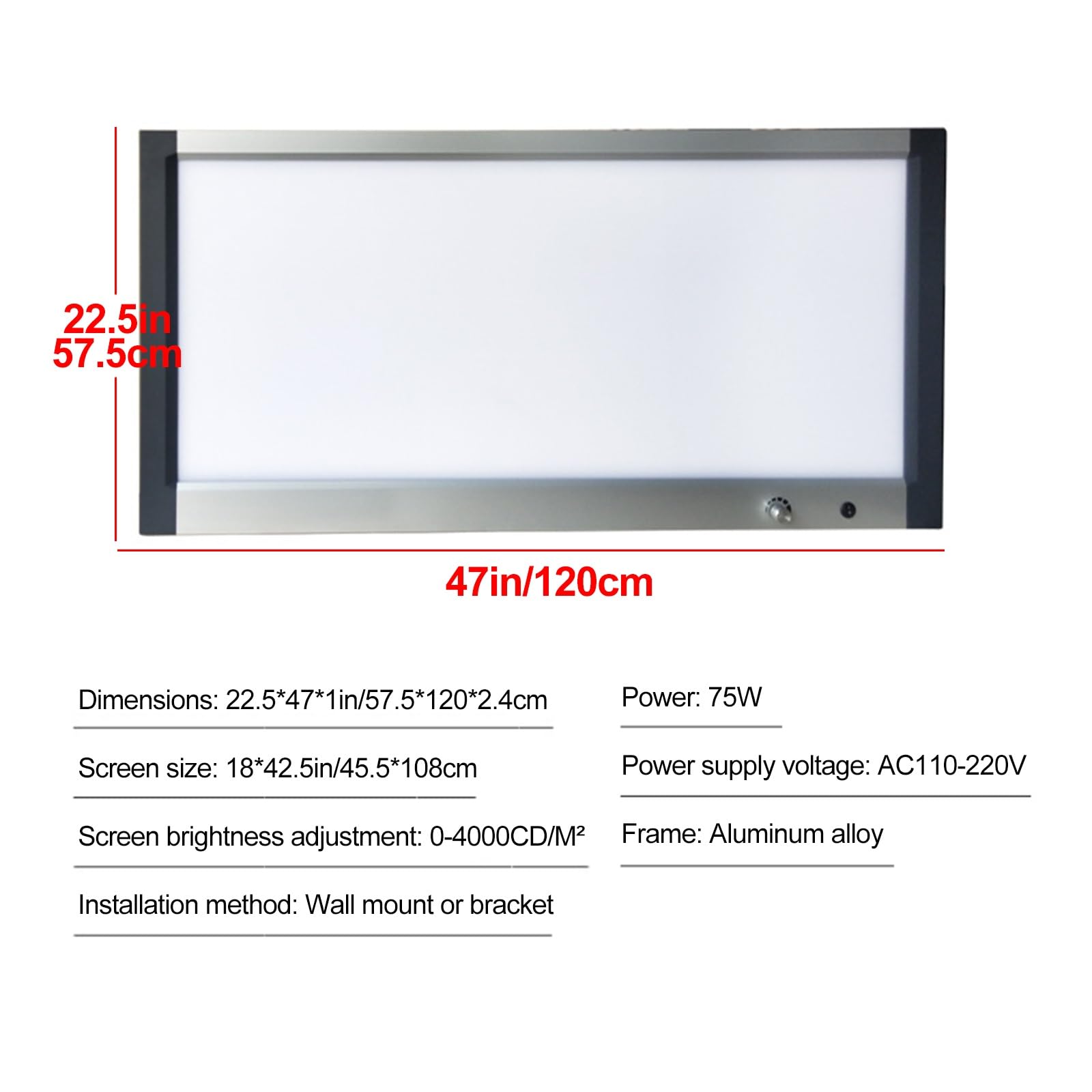 Professionelle Röntgenfilm-Leuchtbox, LED-Röntgen-Betrachtungsbox, Laborausrüstung, 0-100 % Einstellbare Helligkeit, Intensitätsregelung/Auto Ein/Aus, Keine Schatten(22.5x47x1in/57.5x120x2.4cm)
