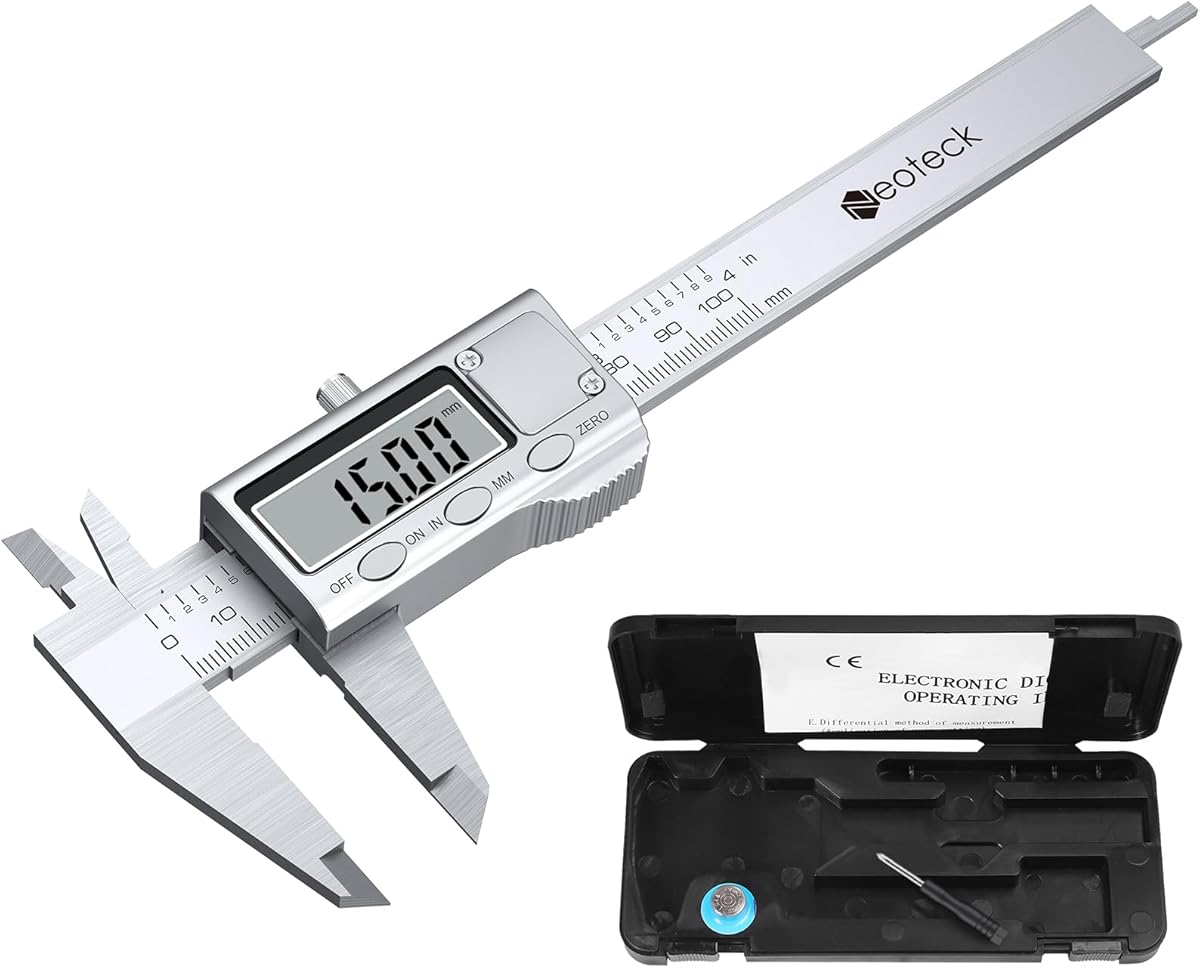 Neoteck 4 inch/100mm Digital Caliper, Stainless Steel Electronic Calipers Measuring Tool inch/mm Conversion, Large LCD Screen