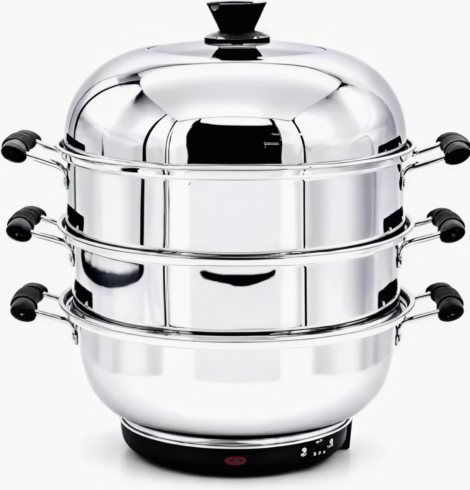 3 Tier 30cm Stainless Steel Electric Steamer for Momo Vegetable | Electric Powered, Multi-Purpose Use, 3-Tier Design, 30cm Diameter, Stainless Steel-image-9