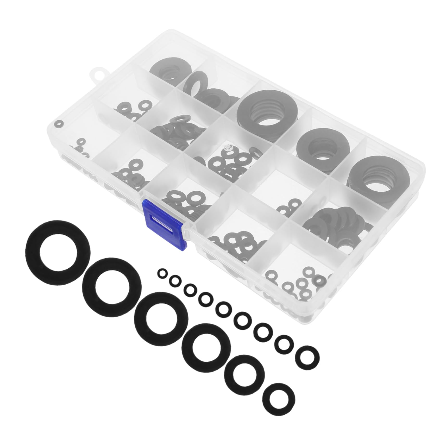Homoyoyo Guarnizioni Rubinetto Piatte Nere in Plastico, 215 Pezzi Multi-misura 30/25/20/16/12/10mm, per Lavandino Cucina e Bagno, Riparazione Perdite