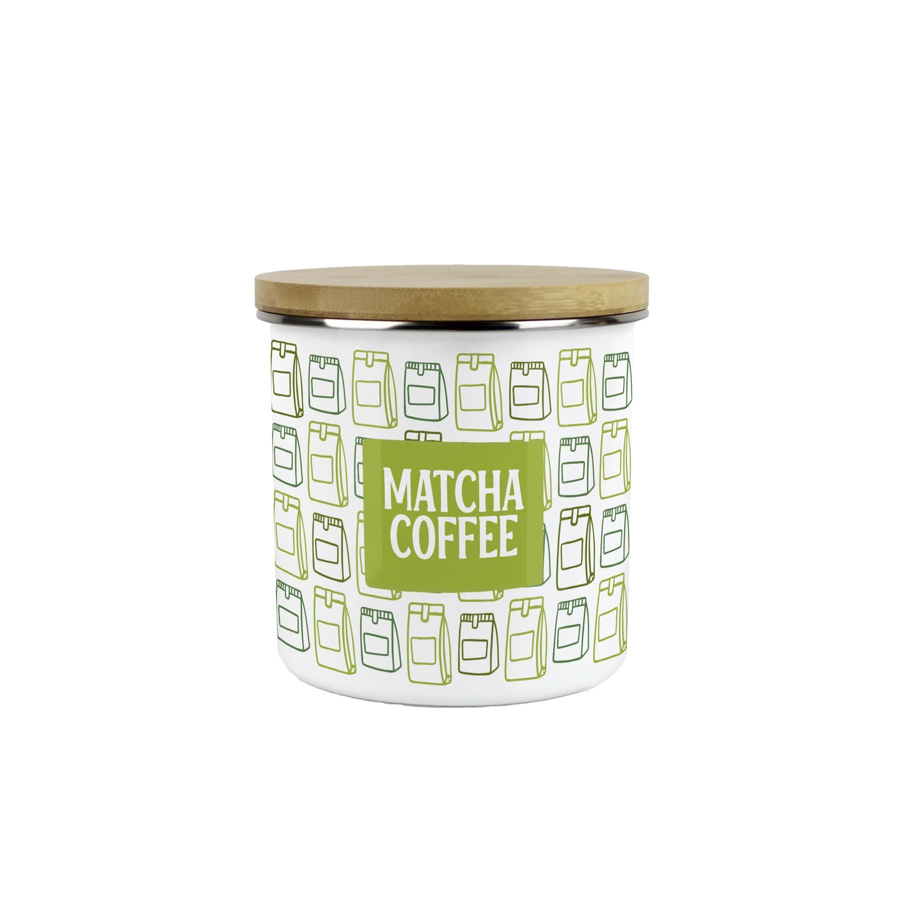 Purely Home Matcha Coffee Storage Canister - Green 600ml Enamel Kitchen Container Gift