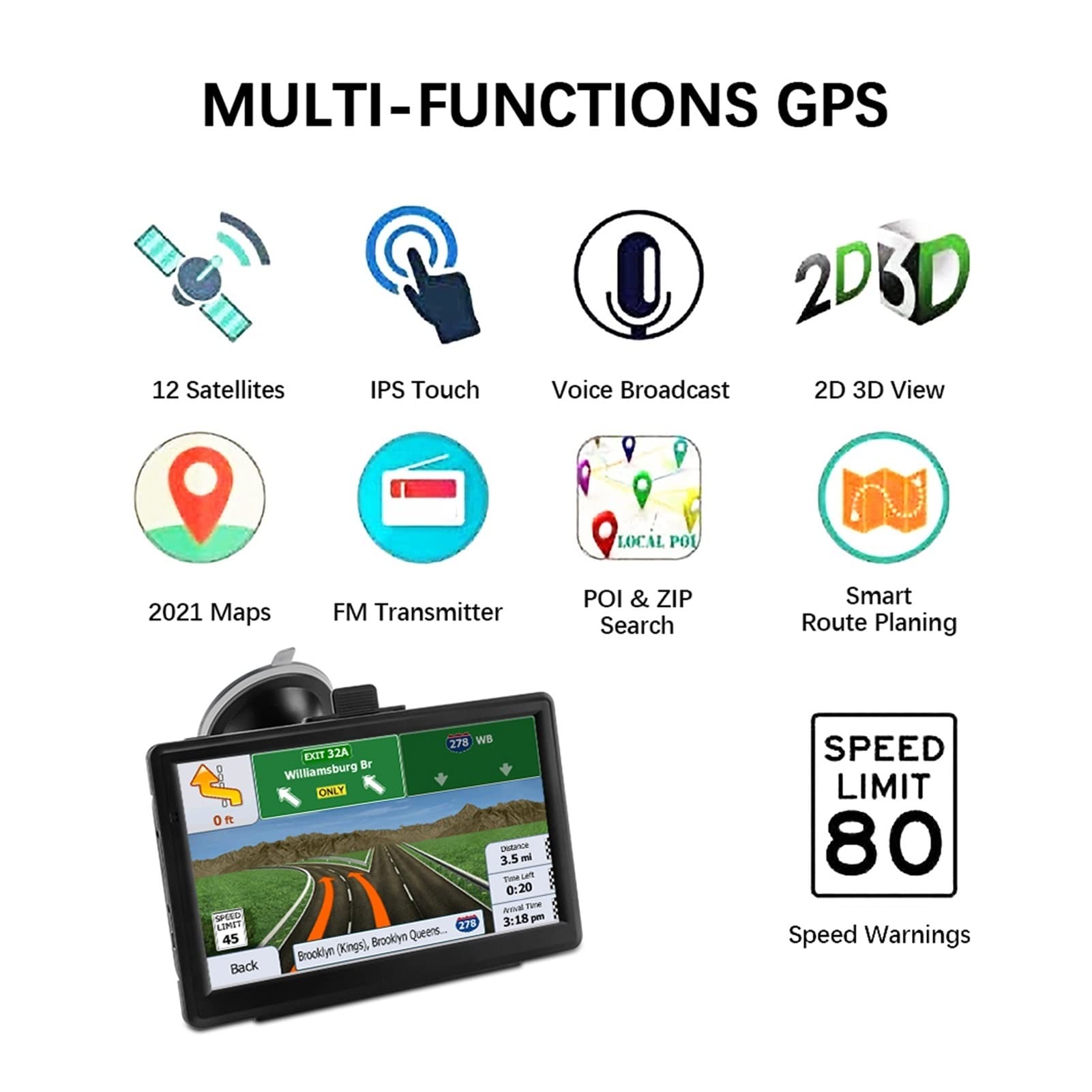 7. "HD. Auto GPS Navigazione FM. Touchscreen della mappa più recente Bluetooth-compatibile 8 g 256m Sistema di navigazione for Camper Truck Automobile Vehicle. Per Auto, Camion, Camper (Size : EU)