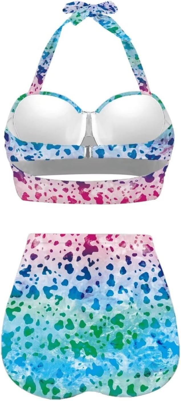 Suobstales Womens Halter Swimsuits with Bottoms Two Piece High Waisted Bikini Sets Tummy Control Bathing Suits Plus Size