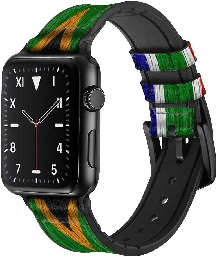 CA0760 South Africa Flag Leather & Silicone Smart Watch Band Strap for Apple Watch iWatch Size 38mm/40mm/41mm