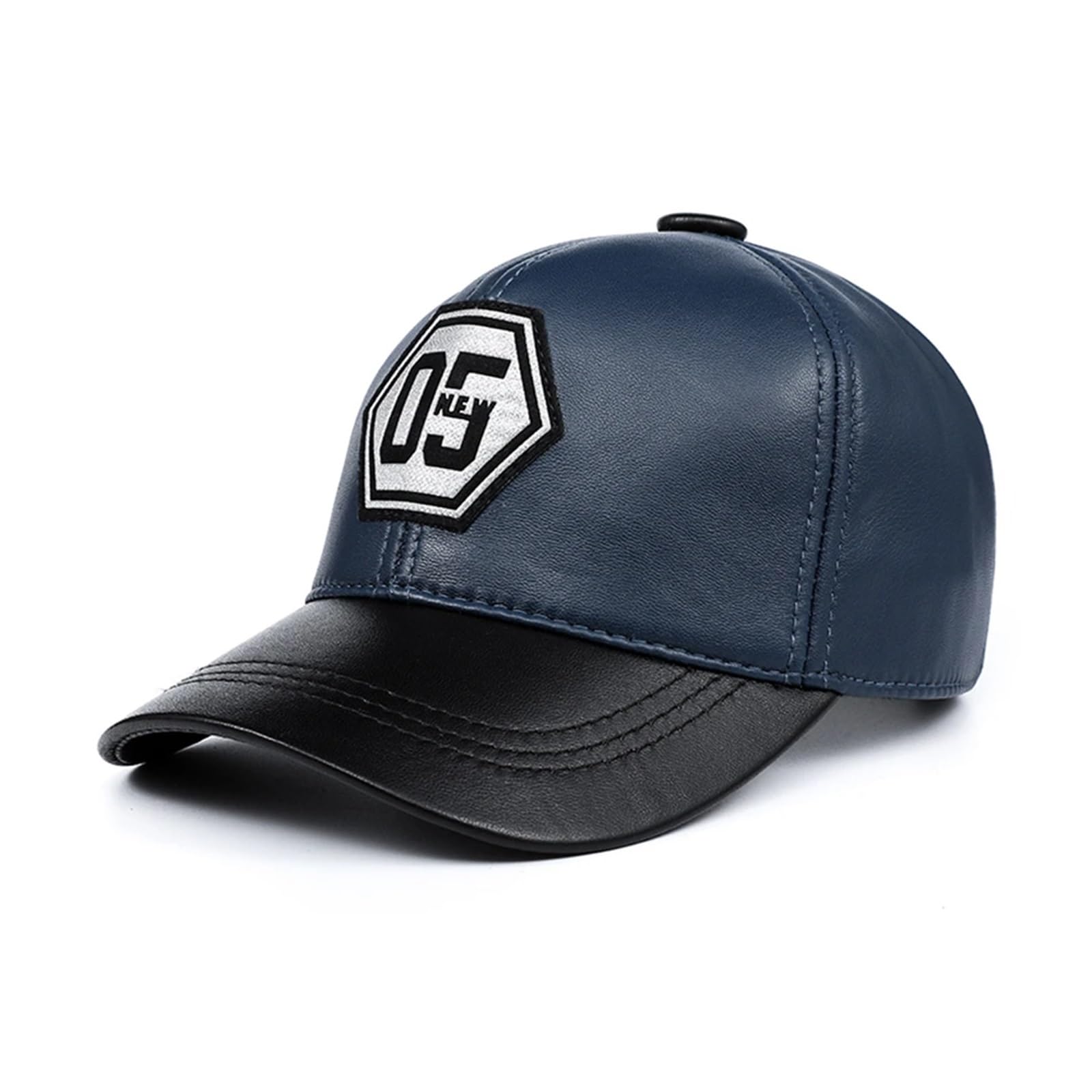 Genuine Leather Baseball Cap Men Women Blue Black Patchwork Male Female Winter Dad