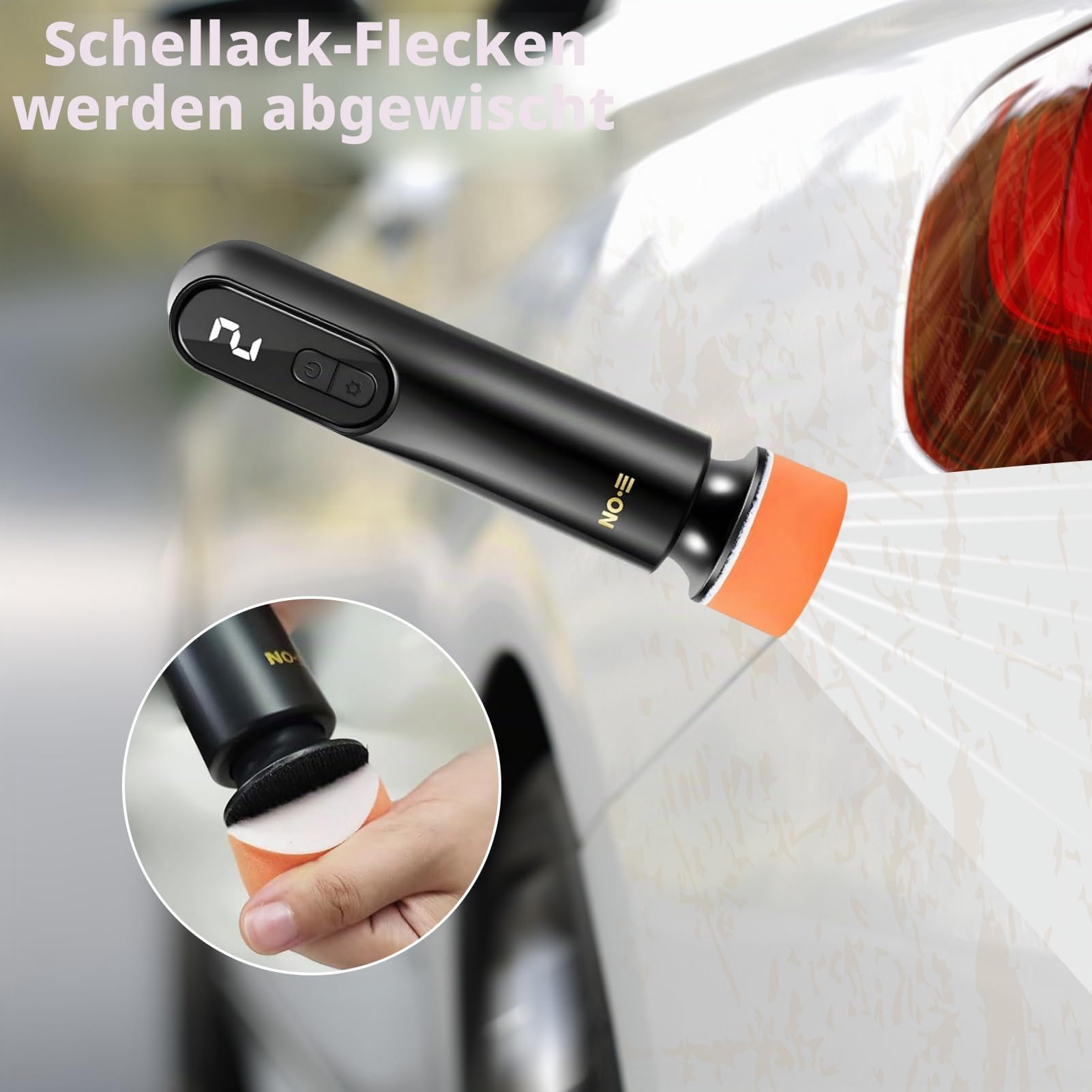 Mini Poliermaschine Akku – Kabelloser Autopolierer 40W mit 3 Geschwindigkeiten & LCD-Display – Wiederaufladbar über Typ-C – Für Kratzerentfernung, Lackpolitur & Windschutzscheibenreinigung