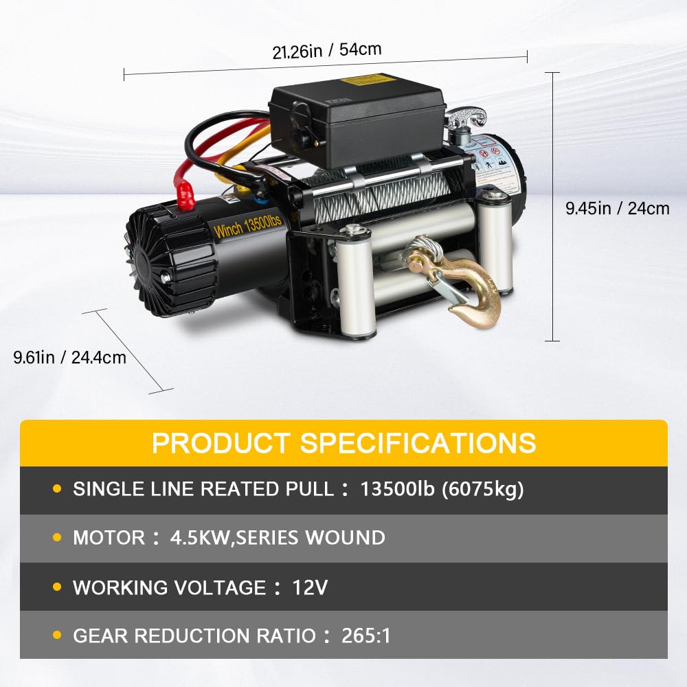 STANEW Treuil Électrique 13500lbs/6075kg 12V, Moteur Haute Puissance, Treuil de Récupération avec Câble en Acier Solide, Treuil Électrique avec Télécommande sans fil, Portable et Puissant