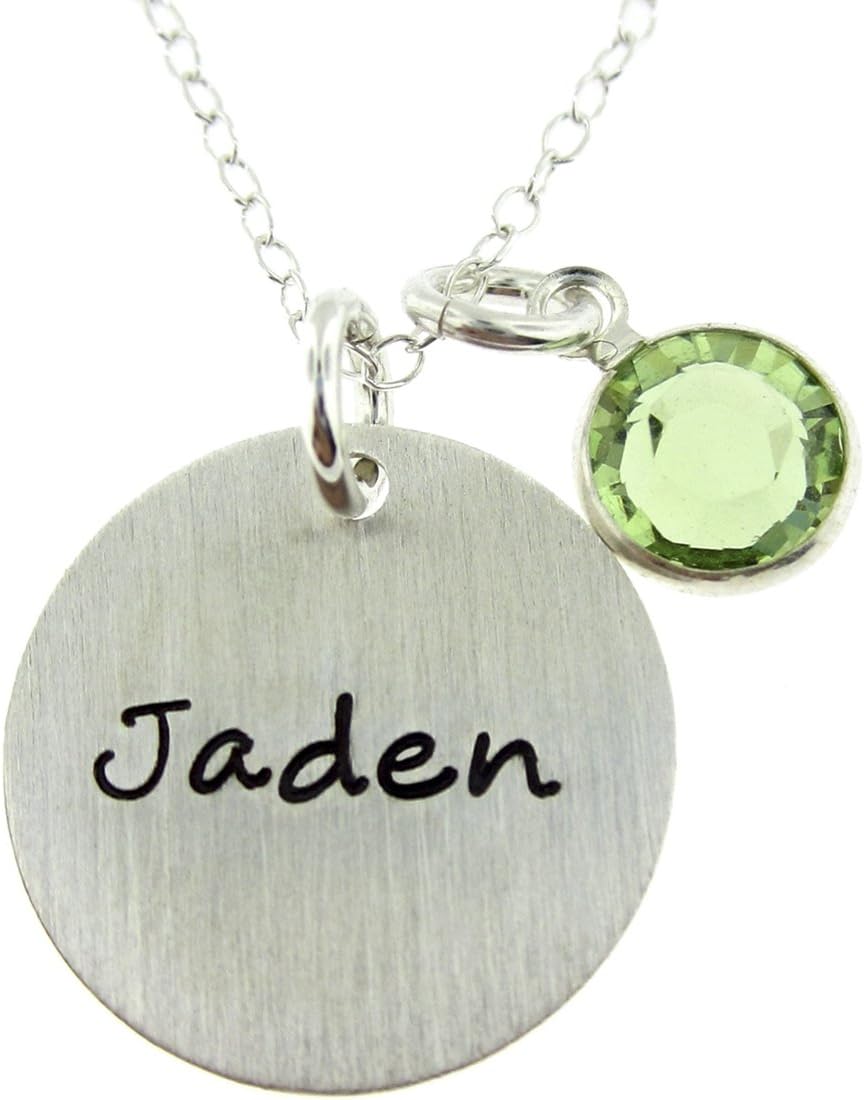 Solo Personalized Sterling Silver Round Charm Necklace, Customize with your Favorite Name, Choice of Crystal Birthstone or Pearl, Includes Sterling Silver Chain, Gifts for Her, Wife, Grandmother