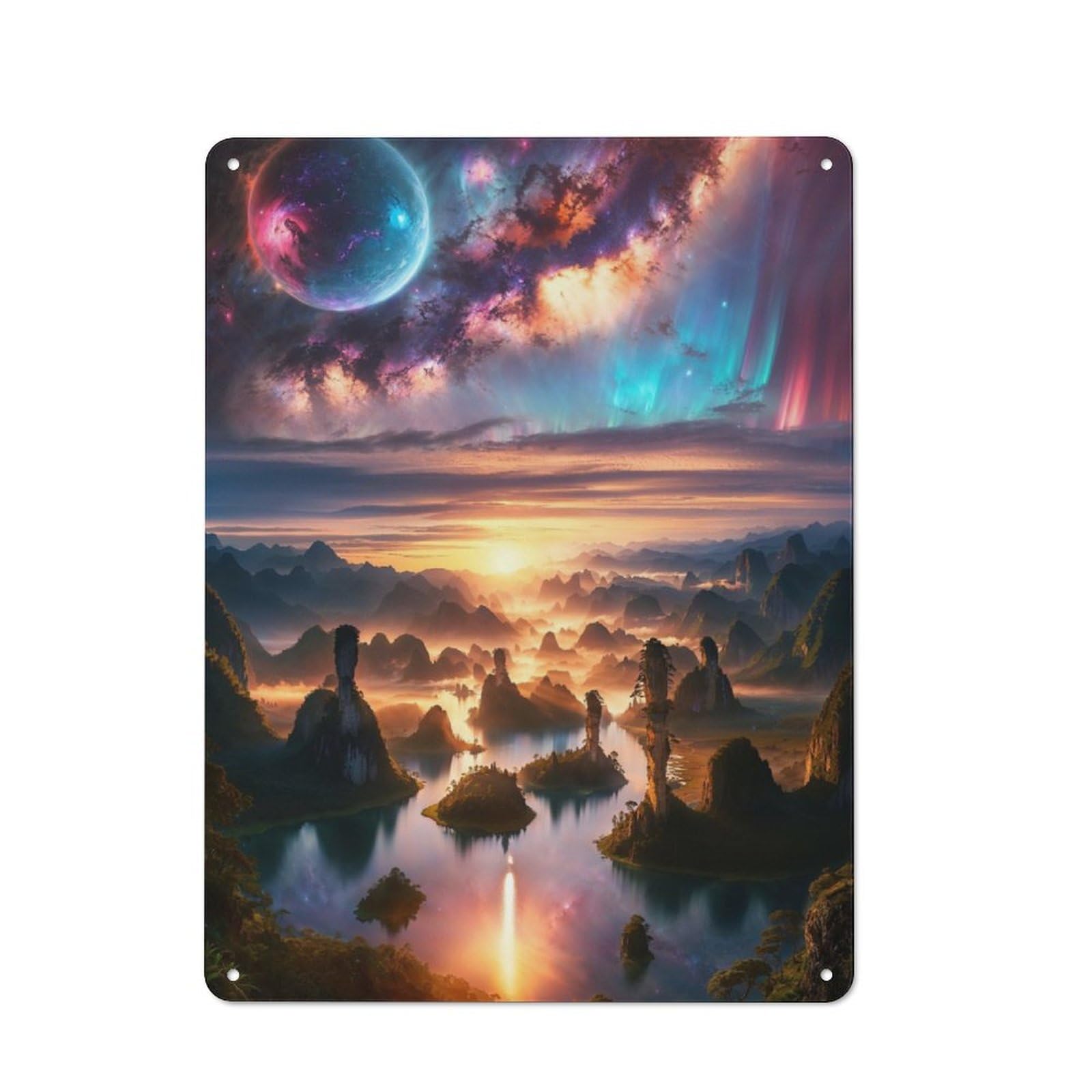 Junmoney Celestial Dreamscape Dawn Retro-Style Metal Wall Sign 40X30cm For Pub Or Café, A New Home Present For Hospitality Wall Decor Collectors